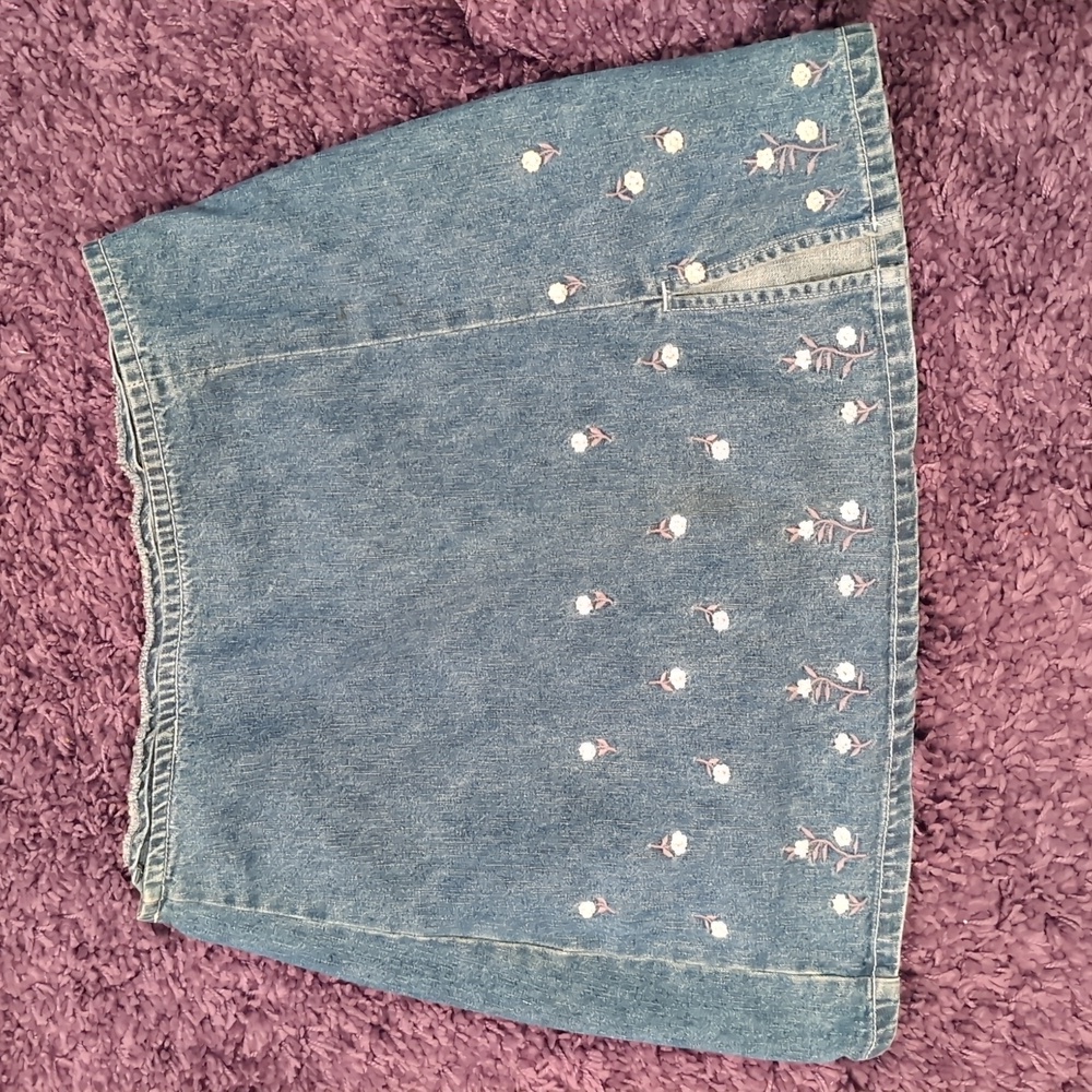 Vintage Frantic Denim Flower Embroidered Skirt